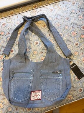 True Religion Denim Tote with Cream Lining